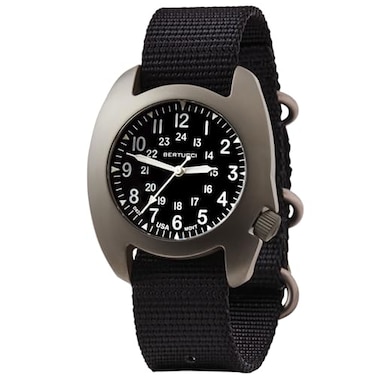 BERTUCCI 42 mm Titanium Field Watch D3T RETROFORM Epic Black dial Black Nylon Band 17015