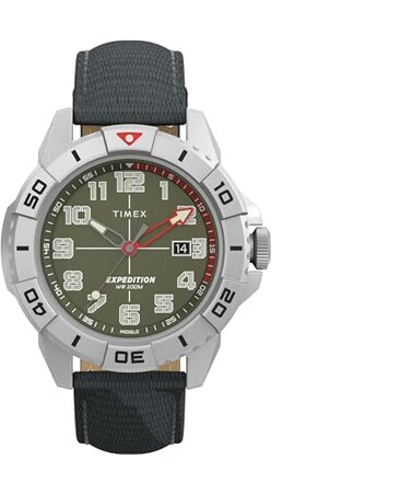 Timex Mens Expedition North Ridge 42mm Watch Black Strap Green Dial SilverTone Case