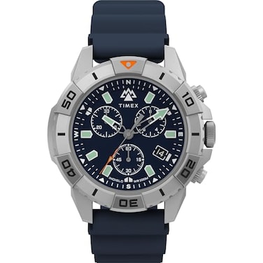 Timex Mens Expedition Ridge Chronograph 42mm Watch Blue Strap Blue Dial IP Steel Case