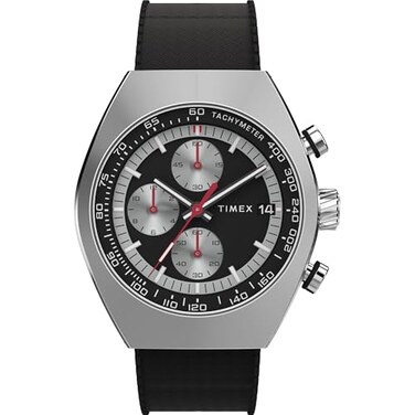 Timex Mens Legacy Tonneau Chronograph 42mm Watch Black Strap Black Dial Stainless Steel Case