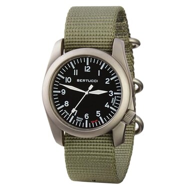 BERTUCCI 44 mm Titanium Field Watch A4TS AERO Solar Black dial Defender Drab Nylon Band 13901
