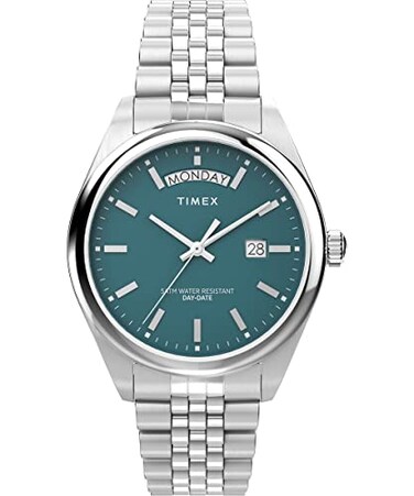 Timex Mens Legacy 41mm Watch Stainless Steel Bracelet Green Dial Stainless Steel Case
