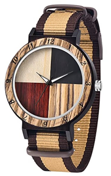 Dentily Inverted Geometric Wood Watch Analog Quartz Watch for Men Handmade Nylon Strap Wooden Mens Watches