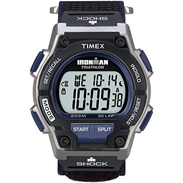 Timex Mens Ironman Triathlon Endure 30 Shock 42mm Watch Black SilverTone Case with Black Fast Wrap Strap