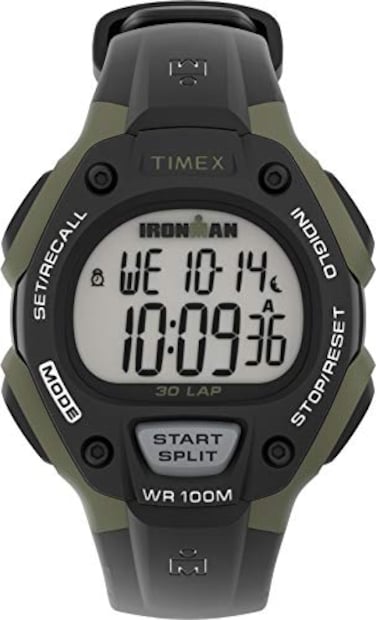 Timex Mens Ironman Triathlon Classic 30 38mm Resin Strap Watch Green Case Black Top Ring with Black Resin Strap