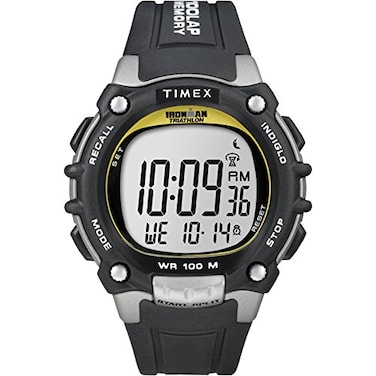 Timex Mens Ironman Triathlon Classic 100 44mm Watch Black SilverTone Case Yellow Accents with Black Resin Strap