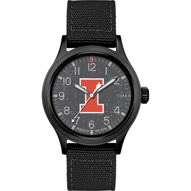 Timex Mens Collegiate Scout 40mm Watch Illinois Fighting Illini with Black Fabric Strap