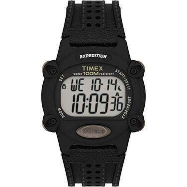 Timex Mens Expedition Digital CAT 39mm Watch Black Case with Black Fabric Leather Strap
