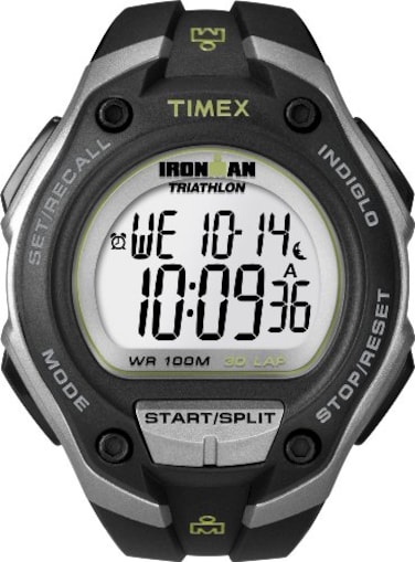 Timex Mens Ironman Triathlon Classic 30 Oversized 43mm Watch SilverTone Black Case with Black Resin Strap