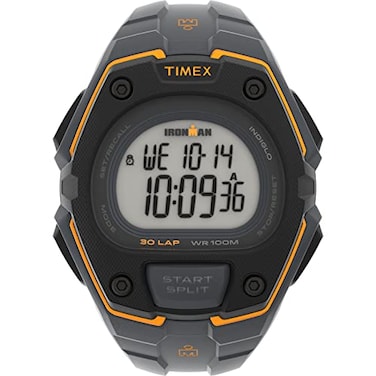 Timex Mens Ironman Triathlon Classic 30 Oversized 45mm Watch Gray Orange Case Positive Display with Gray Resin Strap