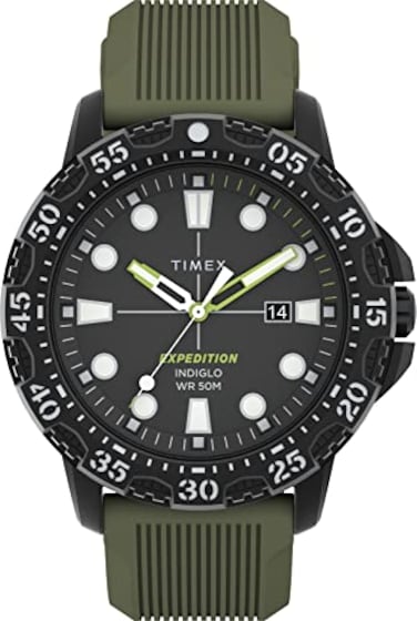 Timex Mens Expedition Gallatin 44mm Watch Black Case Green Dial with Green Silicone Strap