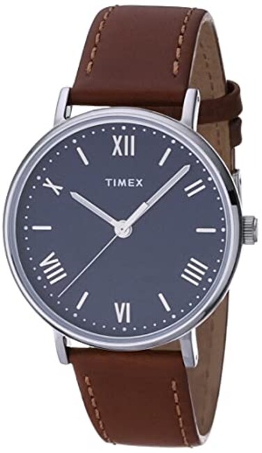 Timex Mens TW2R63900 Southview 41mm TanSilverToneBlue Leather Strap Watch