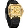 FORSINING Mens Waterproof Skeleton Stylish Watch Automatic Steampunk Self Winding Silicone Strap Luminous Square Wrist Watch 1Gold