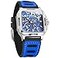 FORSINING Mens Waterproof Skeleton Stylish Watch Automatic Steampunk Self Winding Silicone Strap Luminous Square Wrist Watch 3Blue