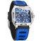 FORSINING Mens Waterproof Skeleton Stylish Watch Automatic Steampunk Self Winding Silicone Strap Luminous Square Wrist Watch 3Blue