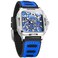 FORSINING Mens Waterproof Skeleton Stylish Watch Automatic Steampunk Self Winding Silicone Strap Luminous Square Wrist Watch 3Blue
