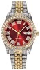 HUNRUY Hip Hop Watches for Men IcedOut Bling Diamond Luxury Quartz Watches with Date 40mm Red