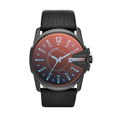 Diesel Master Chief Watch for Men Stainless Steel and Leather ThreeHand Analog Mens Watch Color Black
