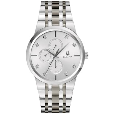 Bulova Mens Modern Two Tone Stainless Steel Diamond Quartz Watch Gray Dial 40mm Style 98D185