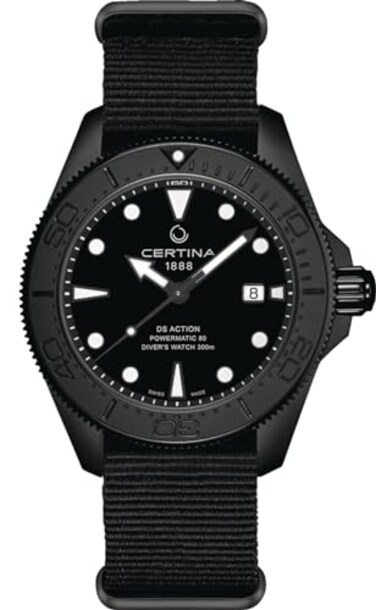 Certina Mens DS Action Diver 43mm Powermatic 80 Stainless Steel Swiss Automatic Watch Black Plastic 21 C0326073805100