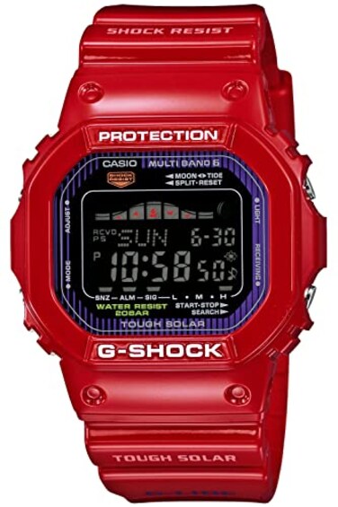 G-Shock Casio GShock Tough Solar Red Plastic Resin Case and Bracelet Black Tone Digital Dial Tide Graph Moon Data