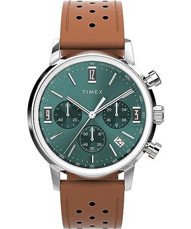 Timex Mens Marlin 40mm Watch Brown Strap Green Dial Stainless Steel Case
