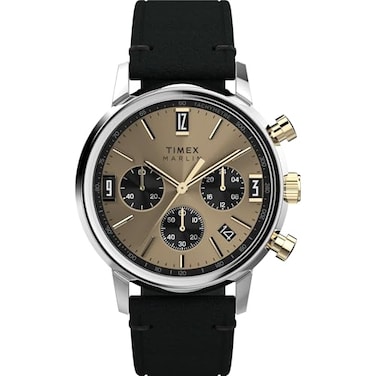 Timex Mens Marlin Quartz Chronograph 40mm Watch Black Strap Champagne Dial TwoTone Case