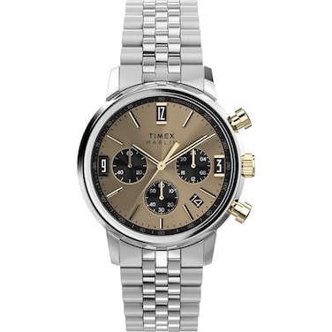 Timex Mens Marlin Quartz Chronograph 40mm Watch Stainless Steel Bracelet Champagne Dial TwoTone Case