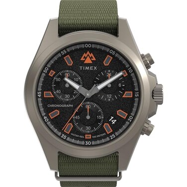 Timex Mens Expedition Field Chronograph 43mm Watch Green Strap Black Dial Gunmetal Case