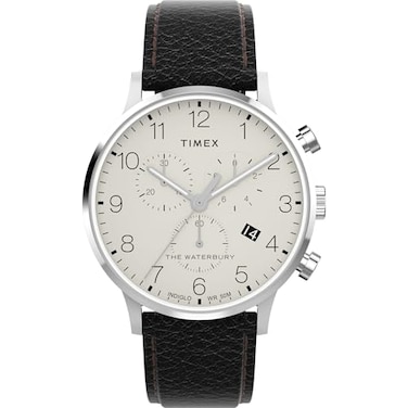 Timex Mens Waterbury Classic 40mm Watch Black Strap Cream Dial Stainless Steel Case