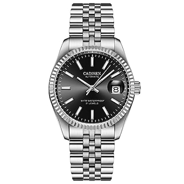 CADISEN Automatic Watches Mens Mechanical Japan 8215 Movement Waterproof Classic Design Wristwatch Black