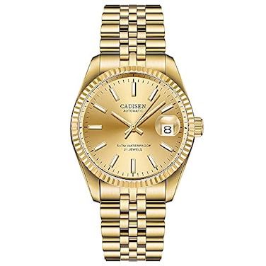 CADISEN Automatic Watches Mens Mechanical Japan 8215 Movement Waterproof Classic Design Wristwatch Gold