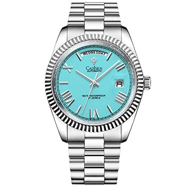 CADISEN Mens Automatic MIYOTA 8285 Mechanical Watch Casual Watches for Men Waterproof Sapphire Light Blue