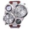 NICERIO Mens Big Face Watches Cool Wrist Watch Genuine Leather Strap Dual Time Zone Sport Watch Analog Quartz Display with Thermometer Compass