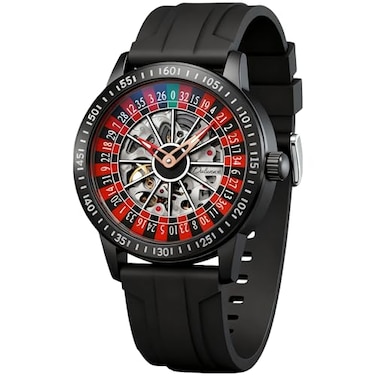 DAXIAOYU Roulette Wheel Automatic Watches for Men Rotating Dial Design Hollow Out Waterproof Mens Unique Style Mechanical Watch Black