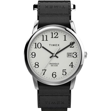 Timex Mens Easy Reader 35mm Watch SilverTone Case White Dial with Black FastWrap Strap