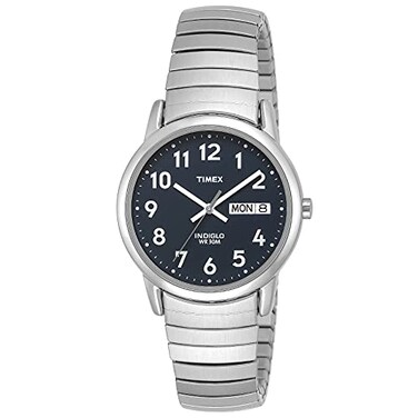 Timex Mens Easy Reader 35mm DayDate Watch SilverTone Case Blue Dial with SilverTone Expansion Band