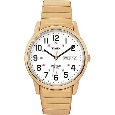 Timex Mens Easy Reader 35mm Watch GoldTone Case White Dial with ExtraLong GoldTone Expansion Band