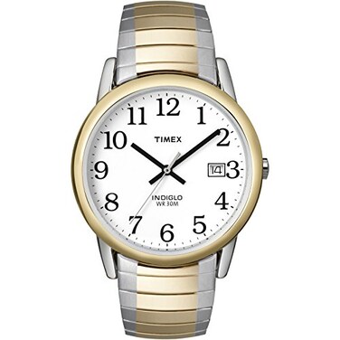 Timex Mens Easy Reader 35mm Watch TwoTone Case White Dial with TwoTone Tapered Expansion Band