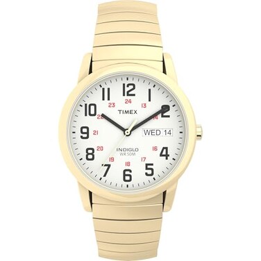 Timex Mens Easy Reader 35mm DayDate Watch GoldTone Case White Dial with GoldTone Expansion Band