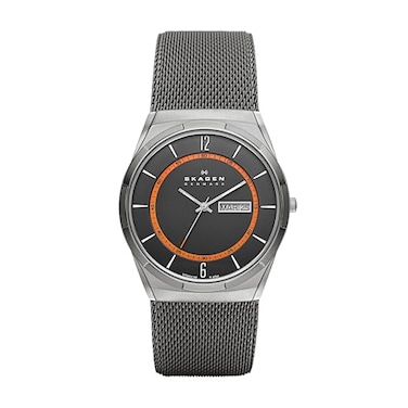 Skagen Mens Melbye ThreeHand Day Date Charcoal Gray Titanium Mesh Band Watch Model SKW6007