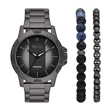 RELIC Rylan ThreeHand Black Metal Watch Gift Set with Bracelet Accessories Model ZR97000