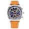 Stuhrling Original Chronograph Watch Mens Watches 44mm Steel Case Blue Dial with Leather Strap Tachymeter 24Hour Subdial