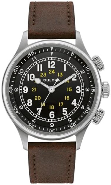 Bulova Mens Military Heritage A15 3Hand Hack Automatic Leather Strap Watch Chronograph Luminous Markers 42mm Style 96A245