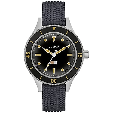 Bulova Mens Archive Series MILSHIPSW2181 Stainless Steel 3Hand Hack Automatic Watch Grey Nylon Strap and Black Matte Dial Style 98A266