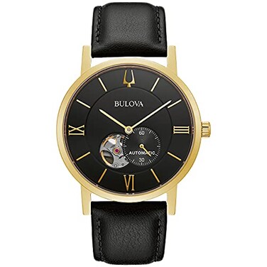 Bulova Mens Classic Dress 3Hand 21 jewel Automatic Watch 42 Hour Reserve Hack Feature Subsecond Hand Open Aperture Dial Exhibition Case Back 42mm Style 97A154