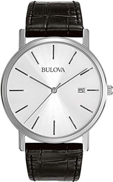 Bulova Mens Classic 3Hand Calendar Date Quartz Leather Strap Watch Buckle 37mm Style 96B104