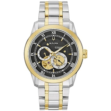 Bulova Mens Classic Sutton 4Hand Automatic Two Tone Stainless Steel Watch Heartbeat Skeleton 42mm Dial Style 98A311