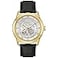 Bulova Mens Classic Sutton 4Hand Automatic Watch with Gold Stainless Steel Black Leather StrapOpen ApertureExhibition Caseback Double Curved Mineral Crystal 42mm Model 97A187