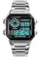 PASOY Mens Digital MultiFunction Watches 2 Time Alarm Stopwatch Countdown Backlight Waterproof Watch Silver